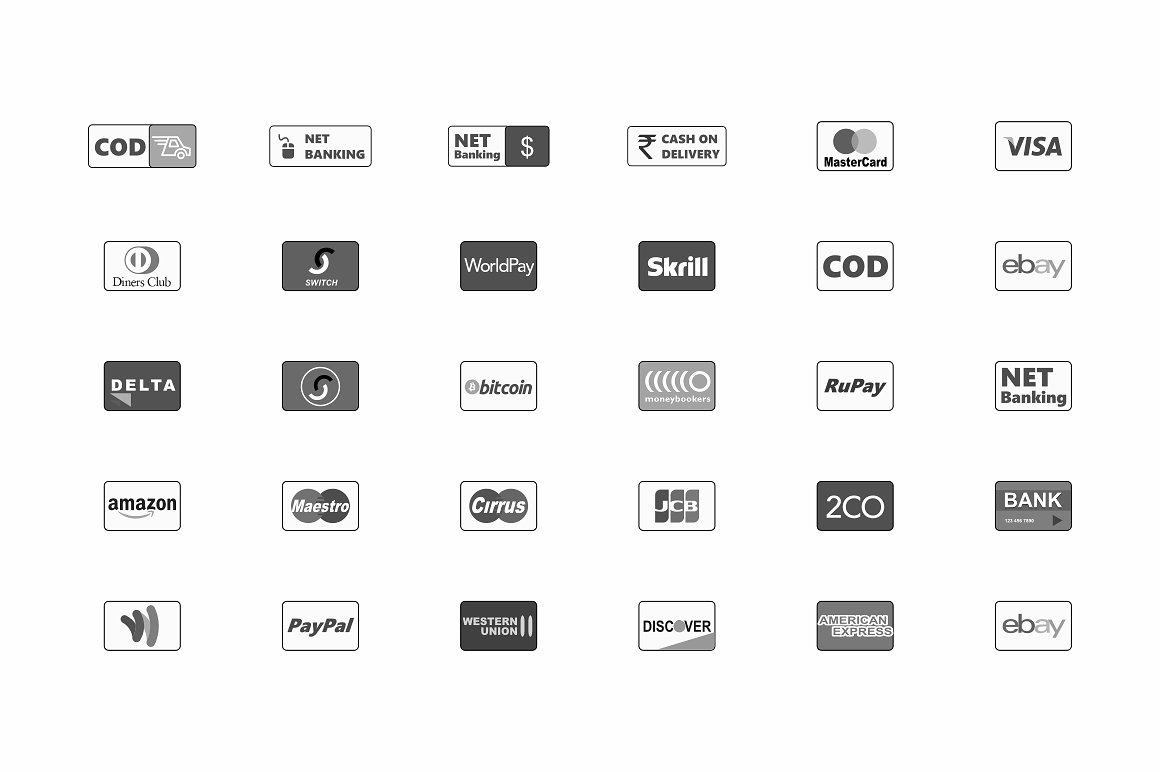 灰色支付工具图标 Payment Methods (Grey)插图(1)