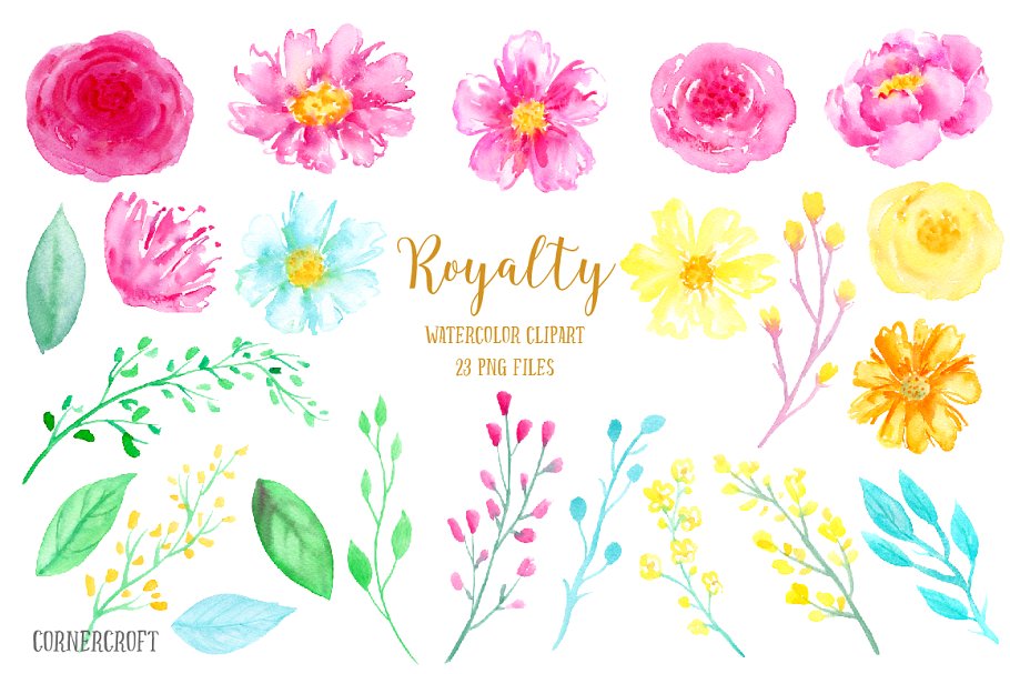 充满活力的手绘五彩浆果花卉剪贴画 Watercolor Clipart Royalty插图(2)