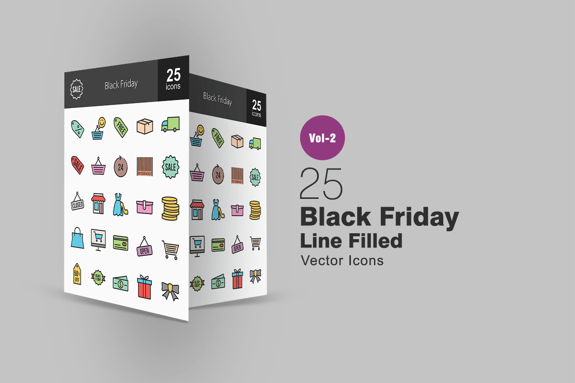 25个黑色星期五购物节主题填充图标素材 25 Black Friday Line Filled Icons插图