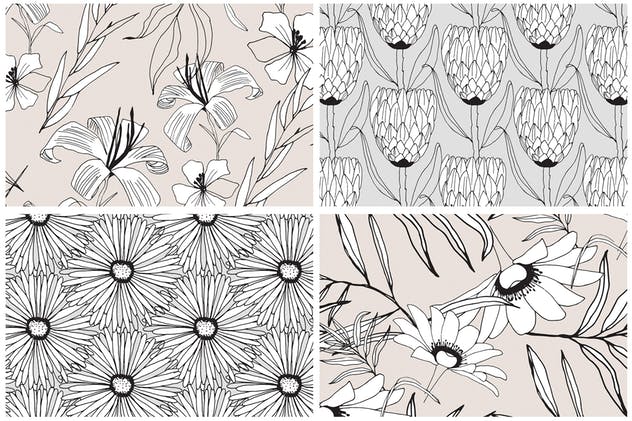 创意手绘花卉插画图案纹理素材 Graphic Flowers Patterns & Elements插图8