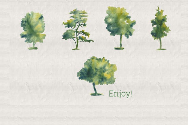 44款水彩手绘树木艺术插画 Collection of 44 Watercolor Trees插图(4)