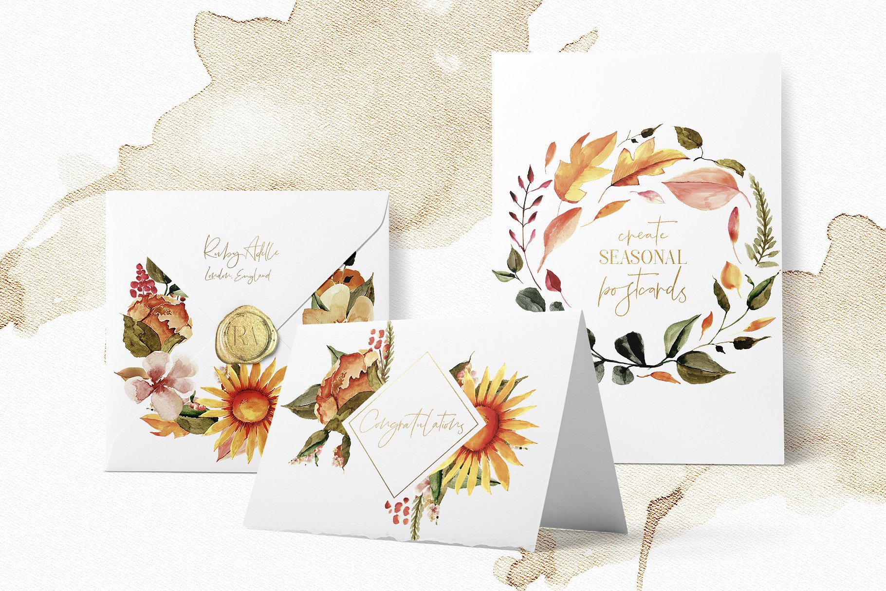 十月色调水彩花卉剪贴画 October Tones Watercolor Clipart Set插图(1)