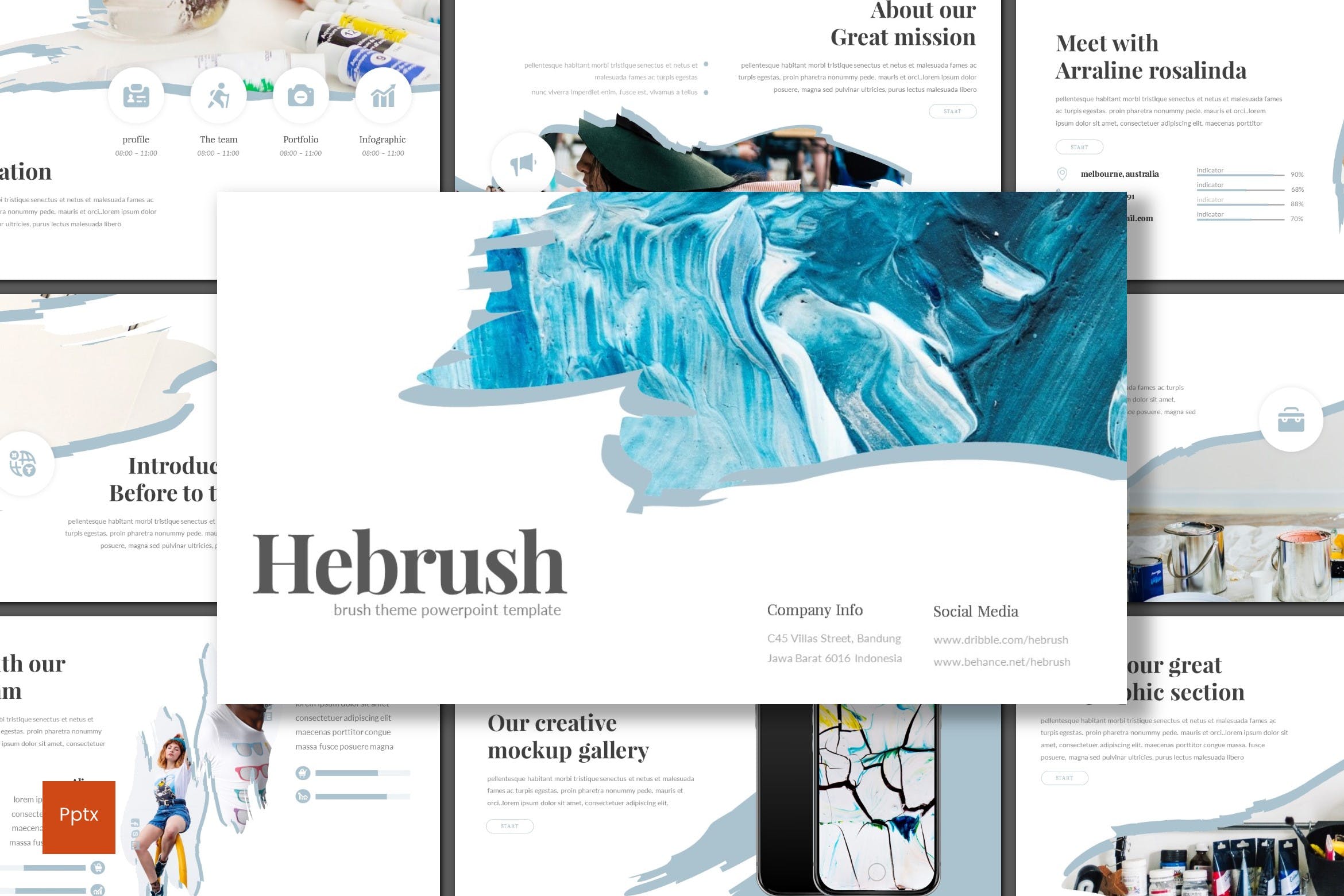 创意油画艺术机构PPT幻灯片模板 Hebrush – Powerpoint Template插图