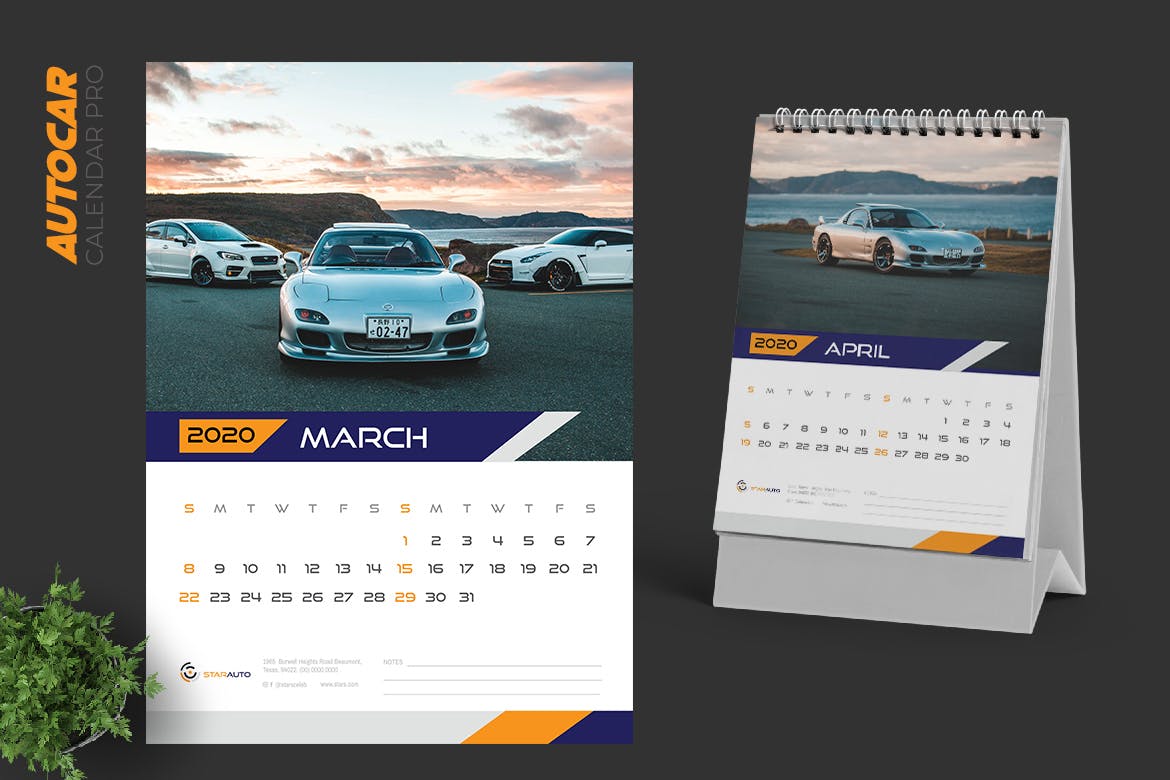 汽车经销商日历定制设计2020年活页台历设计模板 2020 Auto Car Calendar Pro插图(2)