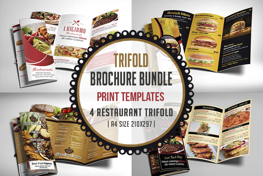 餐馆菜单折页传单模板 Restaurant Menu Trifold Bundle插图