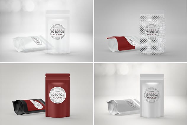 透明&铝箔立式食品袋包装设计样机 Clear or Foil Stand Up Pouches Packaging Mockup插图(1)