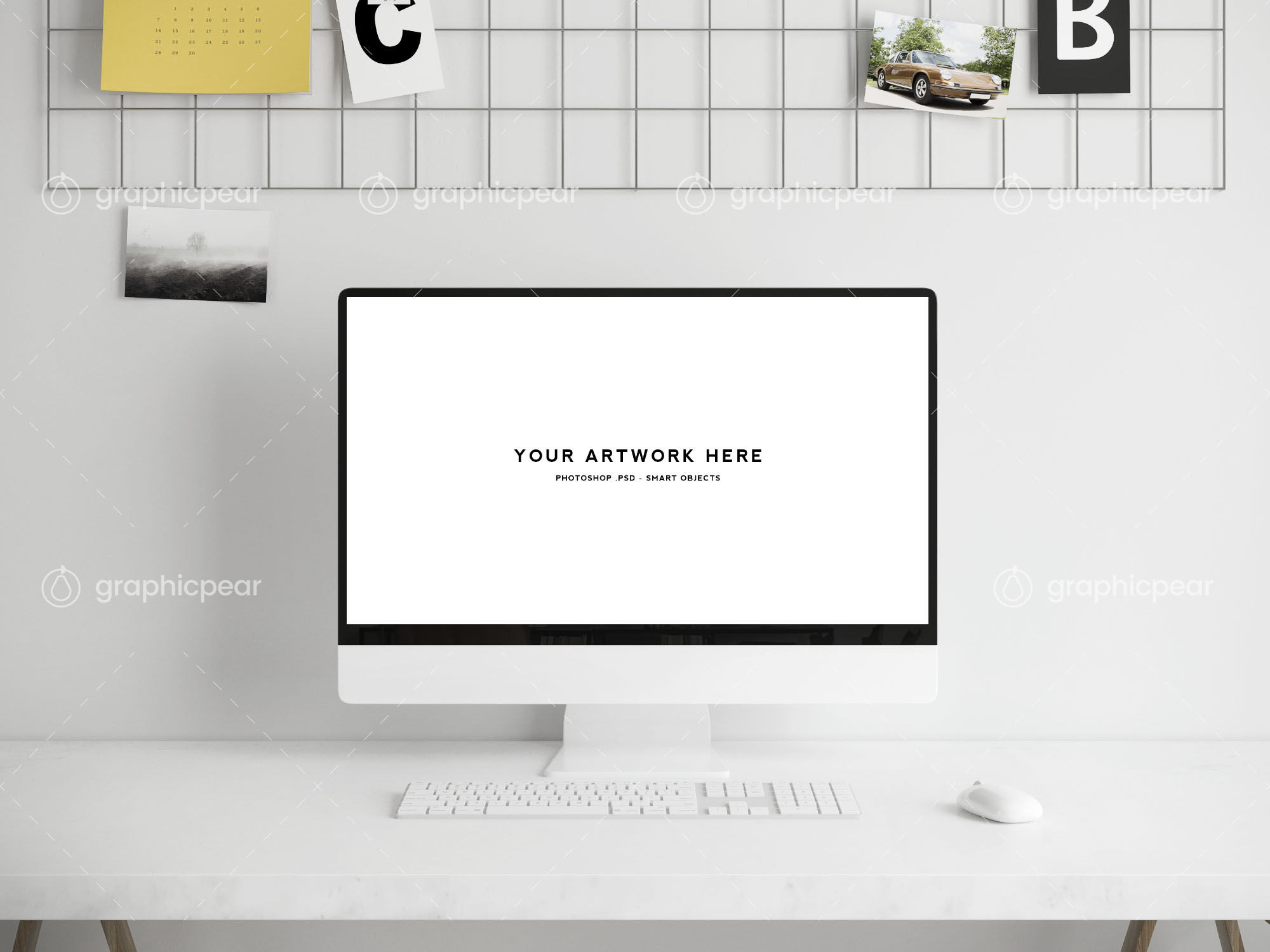 办公桌场景-iMac一体机屏幕演示样机模板 Workspace Scene Mockup – Mac Screen插图(4)