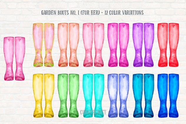 花园高筒靴系列水彩插图 Watercolor Garden Boots Collection插图1