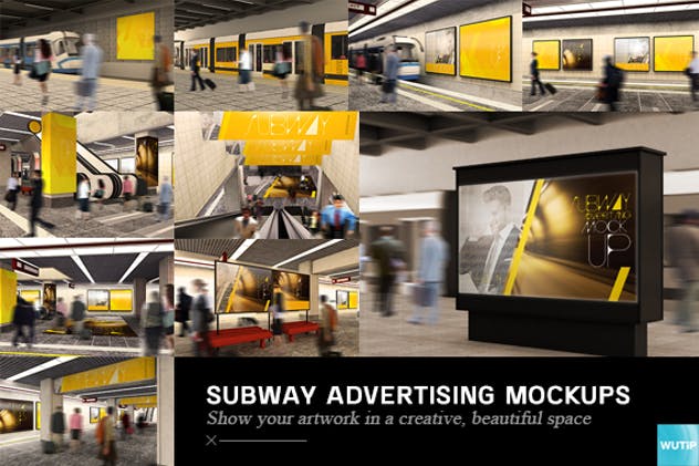 地铁海报广告牌灯箱广告牌样机模板 Subway Advertising Mockups插图1