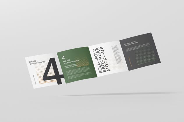 方形四折页折叠小册子传单样机 Roll-Fold Brochure Mockup – Square Format插图(10)