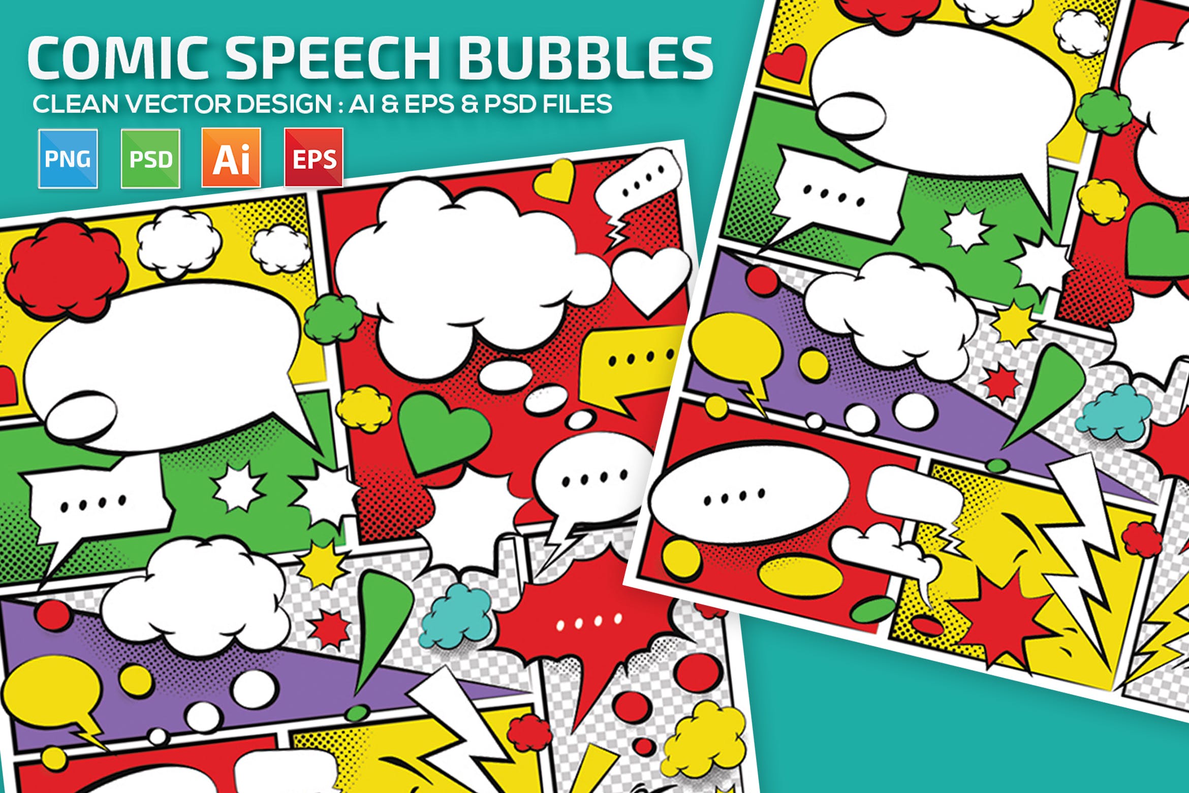 美式动漫对话泡泡框手绘图形设计素材 Comic Speech Bubbles Design插图