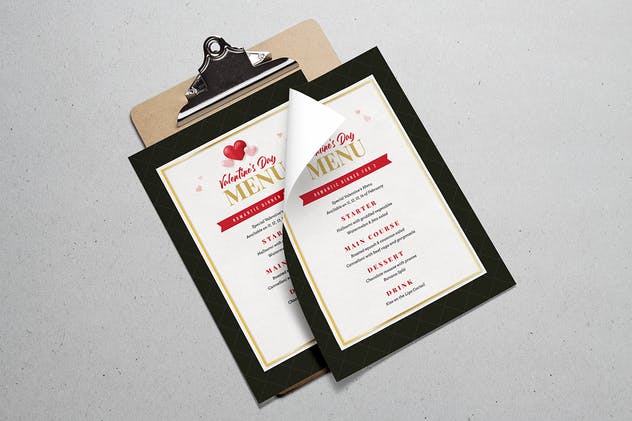 情人节主题套餐菜单设计模板 Valentine Dinner & Menu Template插图(1)