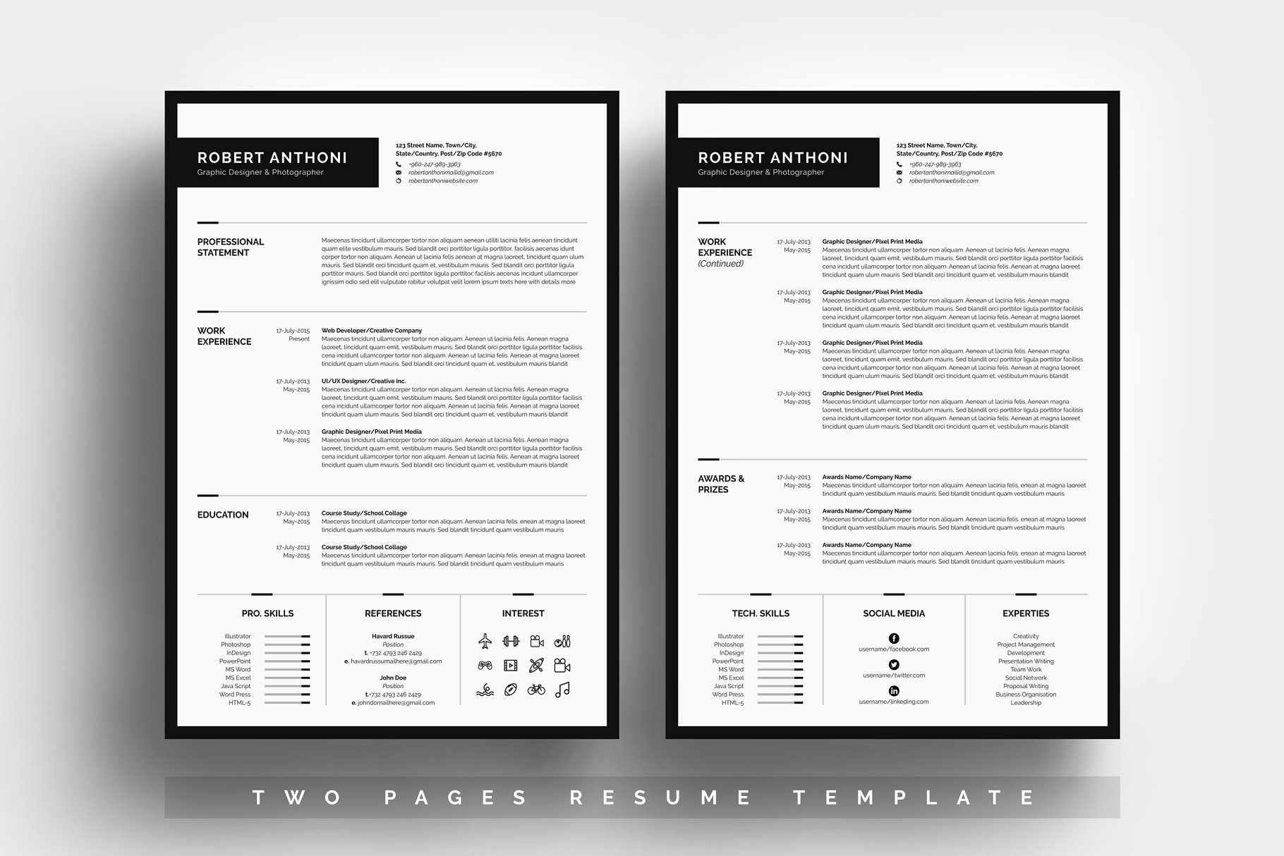 简约风格电子简历模板[4页] Clean Resume Template 4 Pages插图1