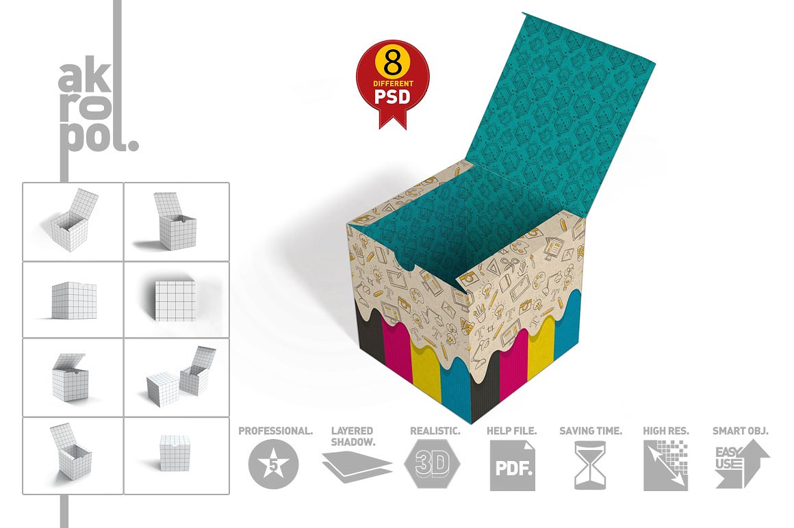 多角度盒子展示样机下载 Package Box-02 Mockups[psd]插图