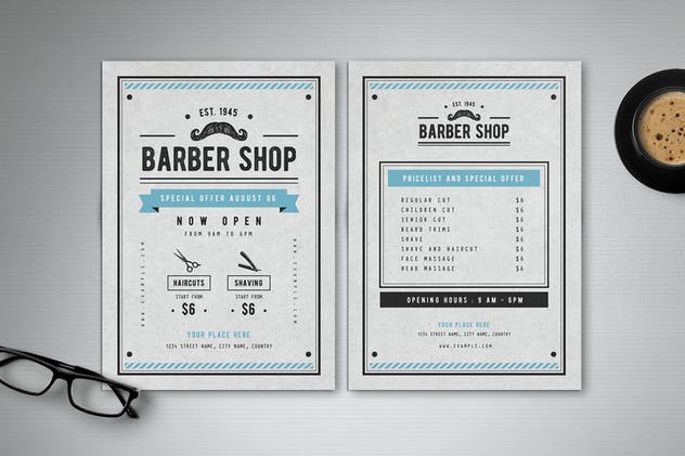 理发店美发店广告海报传单模板 Barber Shop Flyer插图(1)