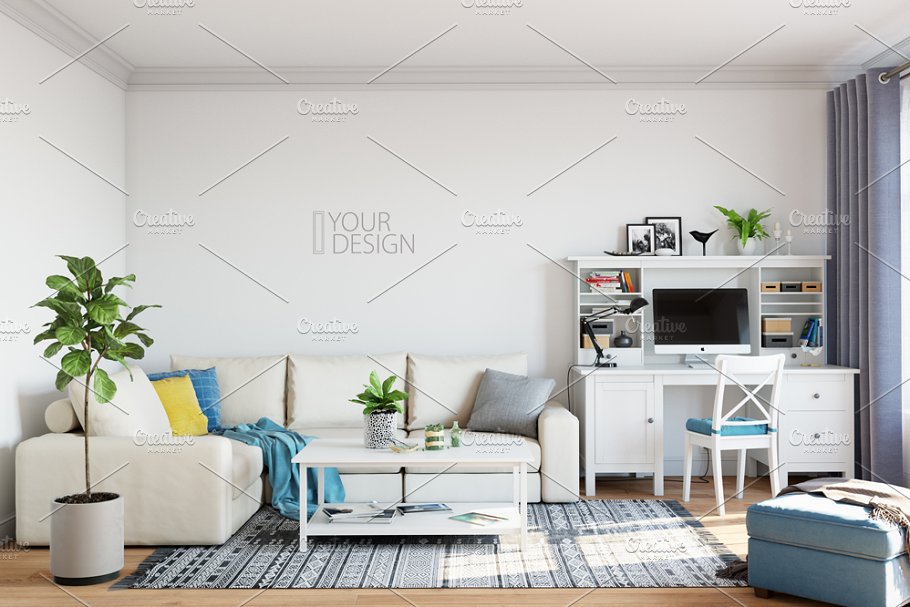 客厅卧室墙纸&相框画框样机模板合集 Interior Wall & Frames Mockup – 2插图(3)