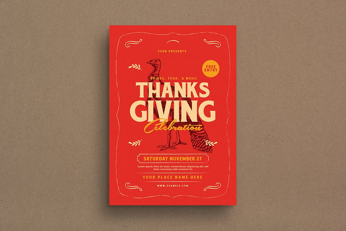 感恩节主题活动美食派对海报传单设计模板 Thanksgiving Event Flyer插图(1)