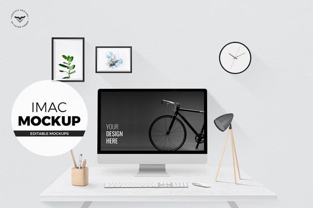 iMac办公桌面场景样机 iMac mockups with Table插图(1)