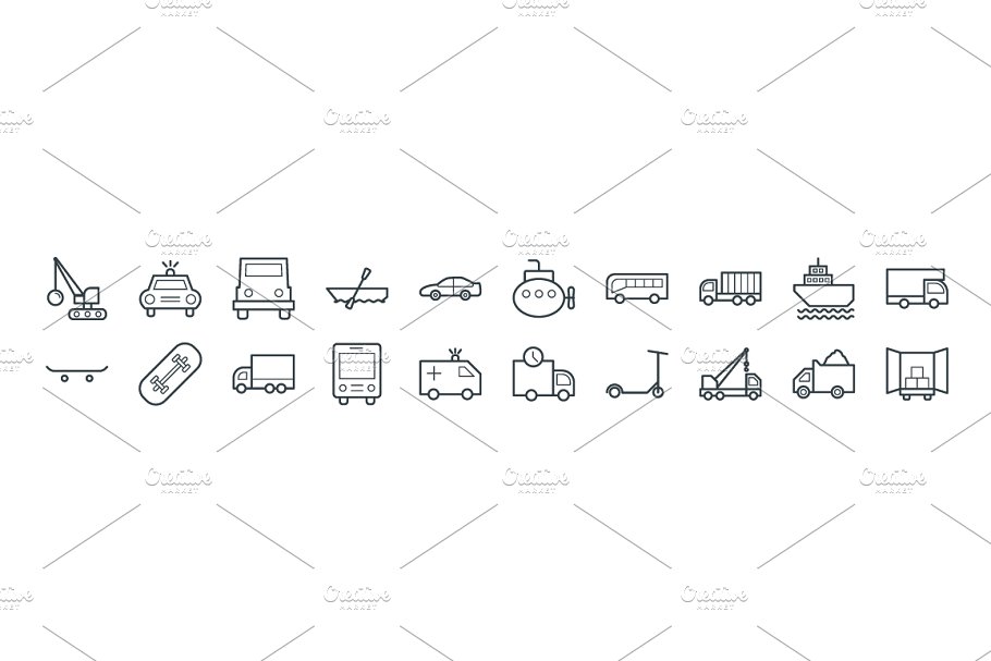 75+交通工具运输主题简笔画矢量图标 75+ Transport Vector Icons插图(2)