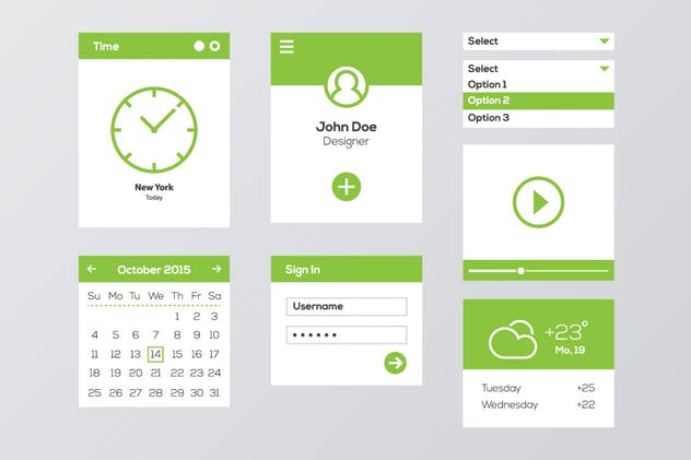 绿白配色扁平设计风格移动Web用户界面工具包 Green & White Flat Mobile Web UI Kit插图(2)