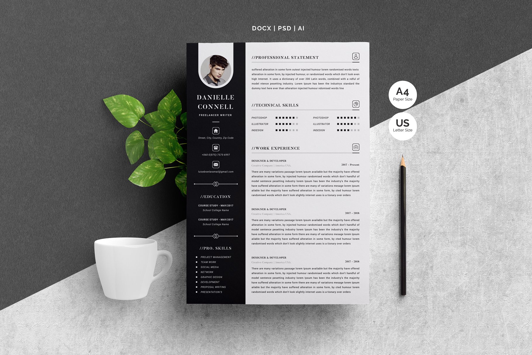 现代设计风格个人电子简历设计模板 Modern Resume Template 4 Pages插图