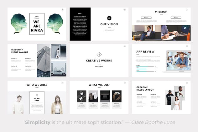 简约时尚风格企业/工作室/团队介绍PPT演示文稿模板 Rivka Minimal PowerPoint Template插图(1)