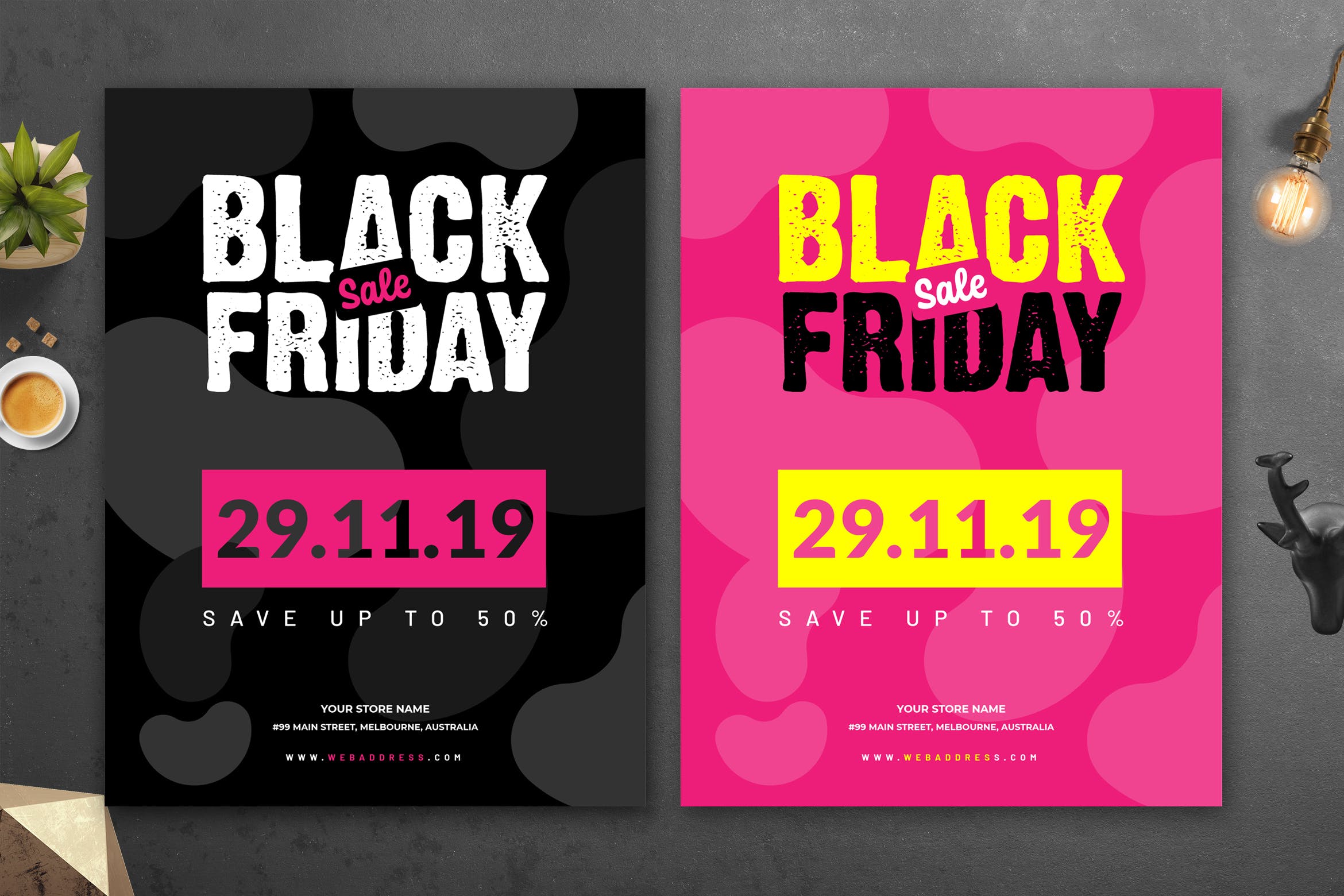 黒五购物节品牌商店打折广告海报传单设计模板02 Black Friday Flyer Template 02插图