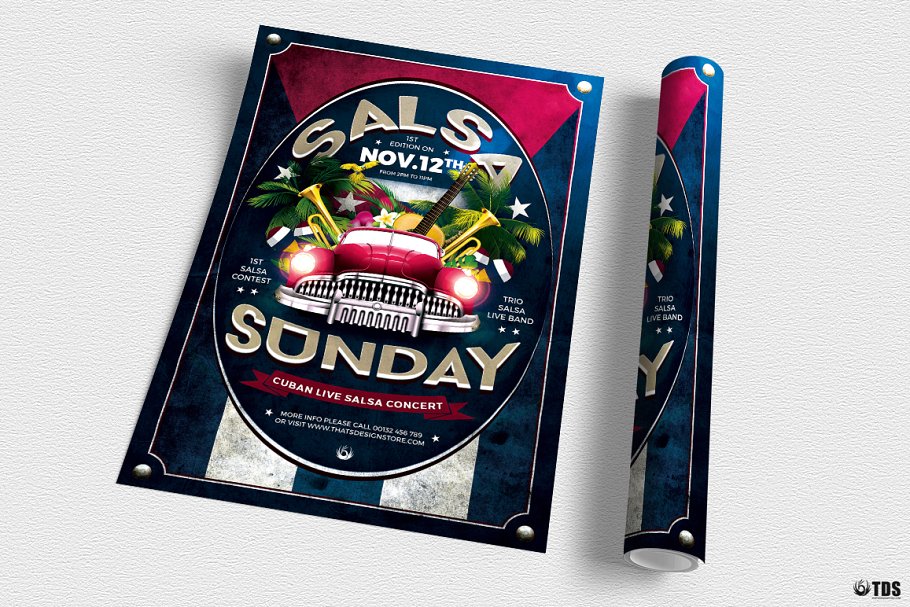 古巴萨尔萨舞曲现场活动海报传单模板v2 Cuban Live Salsa Flyer PSD V2插图2