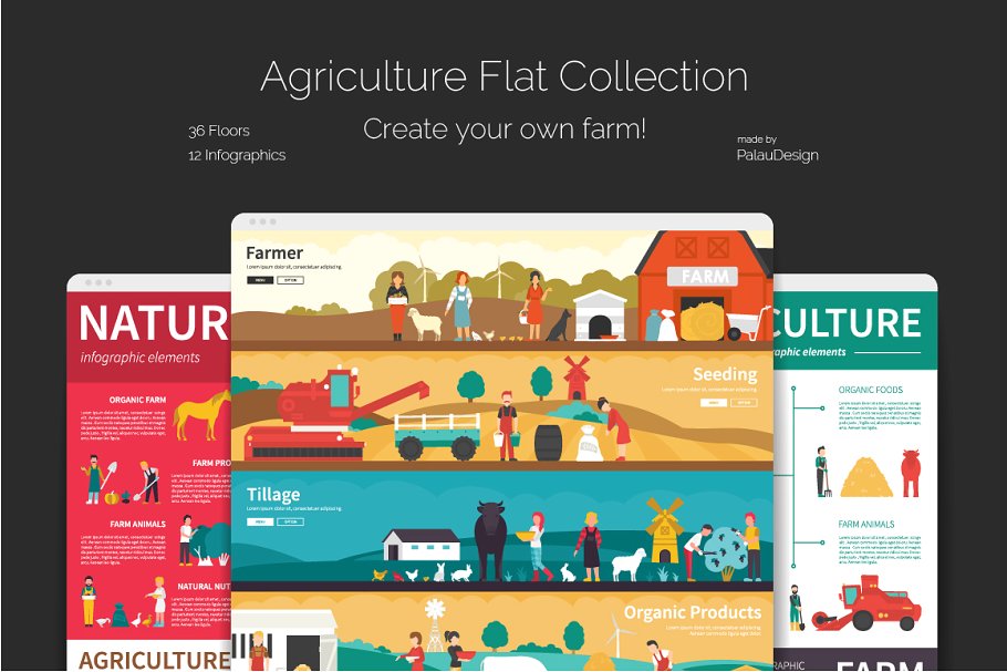 农业主题农场场景插画合集 Agriculture Flat Collection插图