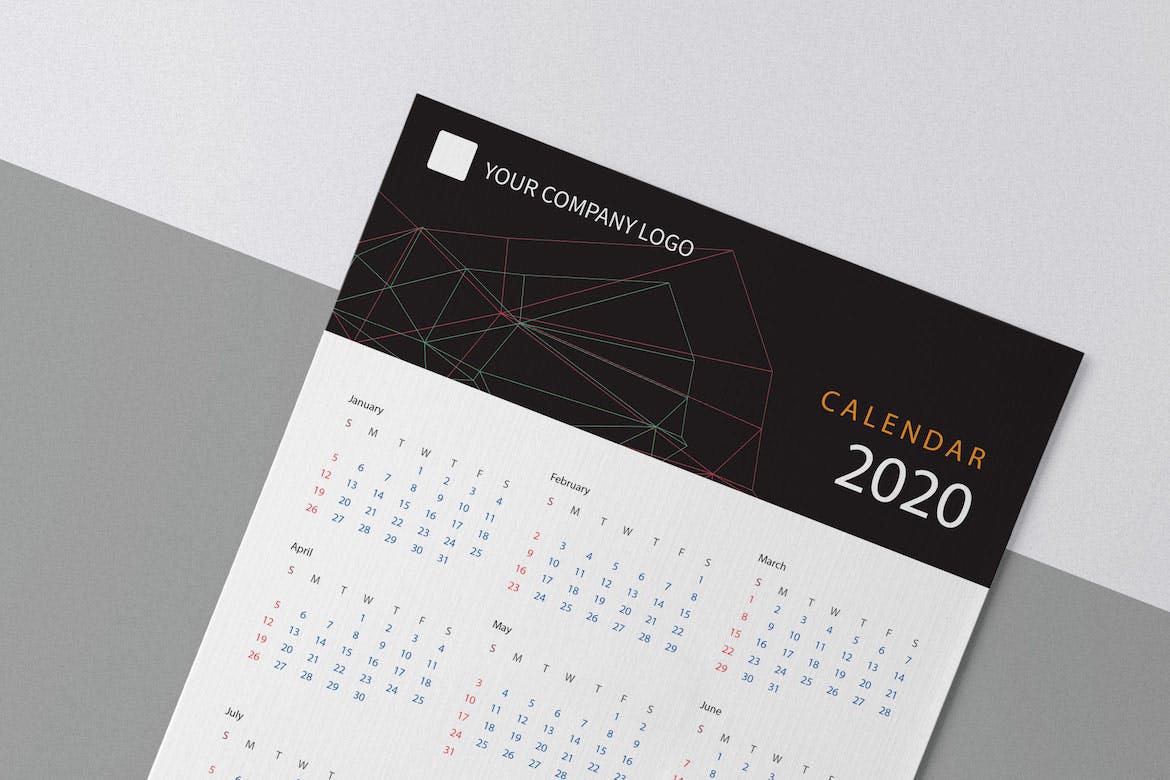 抽象几何图形2020创意日历年历设计模板 Creative Calendar Pro 2020插图(1)