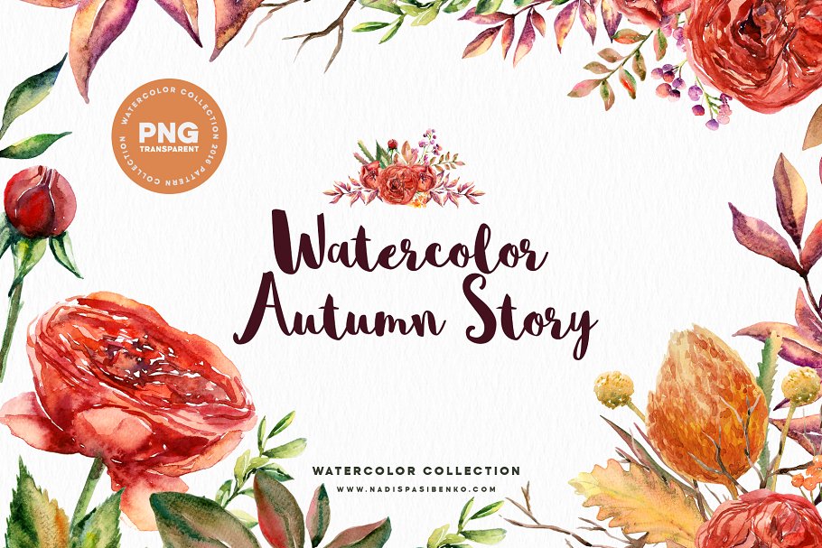 “秋天的故事”-水彩设计元素合集 Watercolor Autumn Story插图