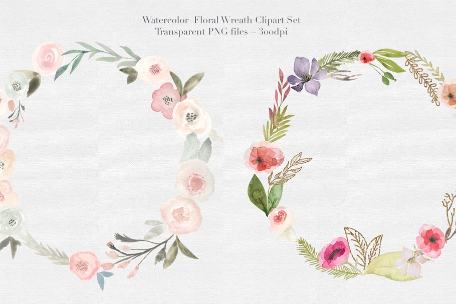 水彩花环插画集 Watercolor Floral Wreaths Vol.1插图1