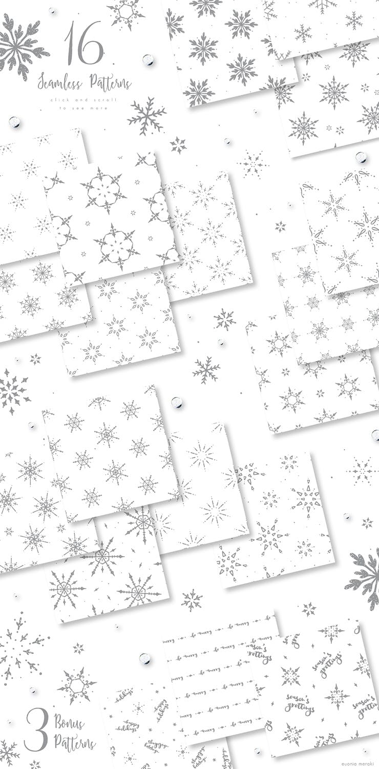 雪花之吻冬季主题手绘图案背景素材 UPDATED+ Snowflakes Winter Kisses插图2