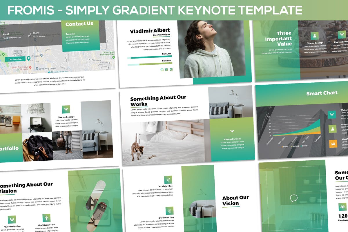 简约渐变色配色风格Keynote幻灯片模板 Fromis – Simply Gradient Keynote Template插图