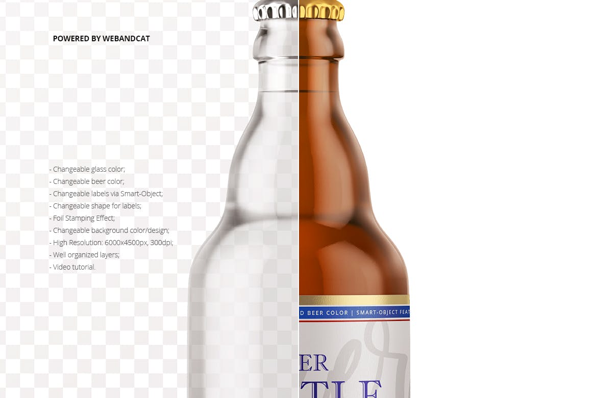 啤酒瓶外观设计效果图样机PSD模板 Steinie Beer Bottle Mock-up插图1