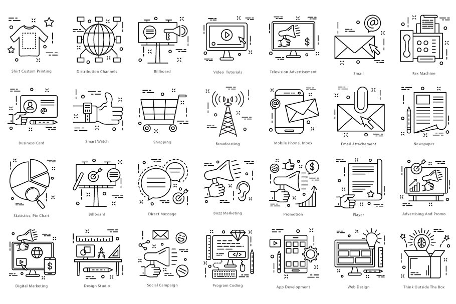 615枚扁平风线条图标合集 615 Flat Line Icons插图(6)