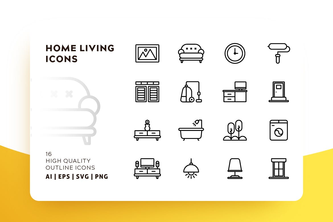 家庭生活主题Outline风格轮廓图标素材 HOME LIVING OUTLINE插图(1)