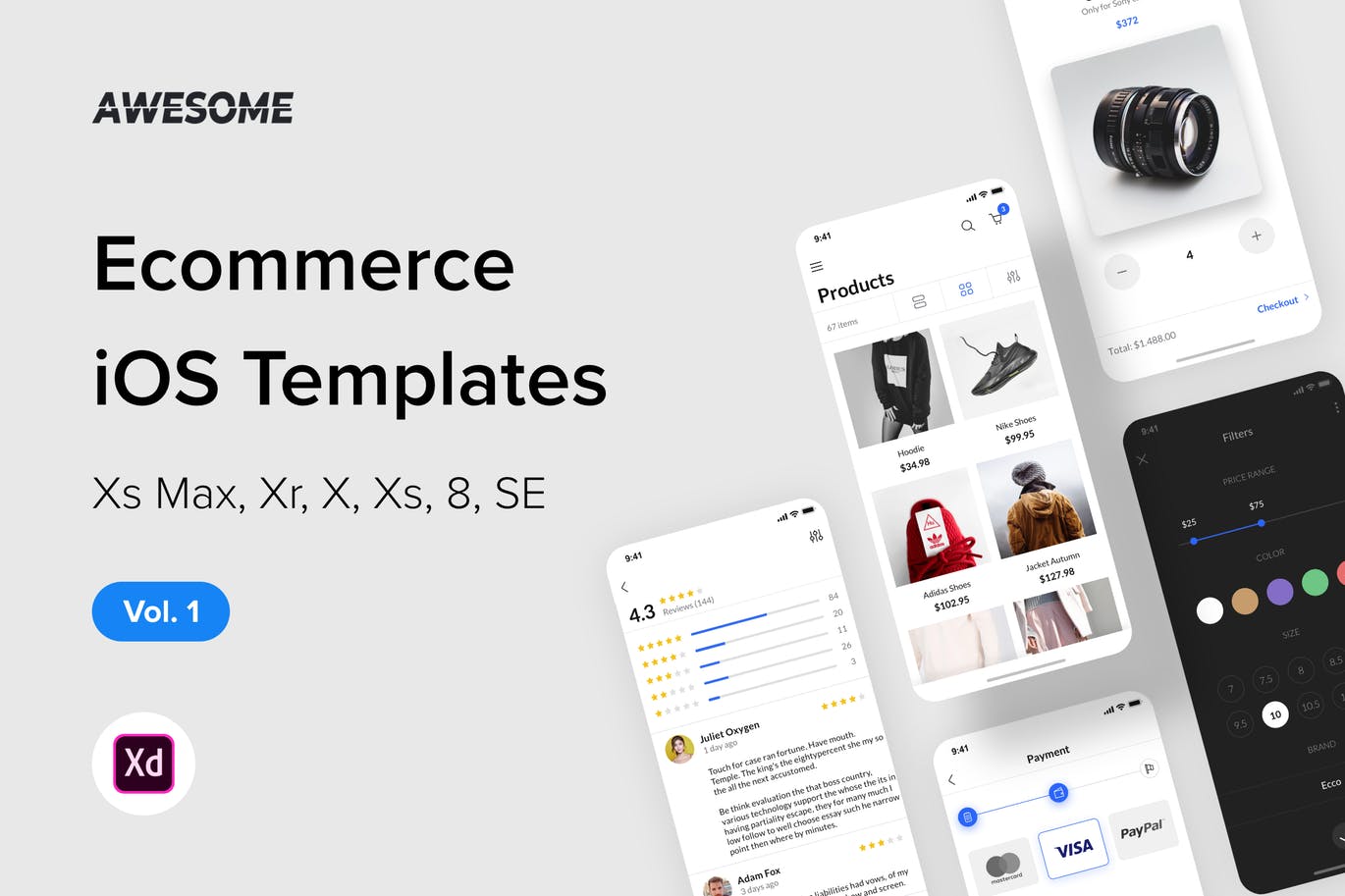 iOS手机电子商务商城APP应用UI设计套件XD模板v1 Awesome iOS UI Kit – Ecommerce Vol. 1 (Adobe XD)插图