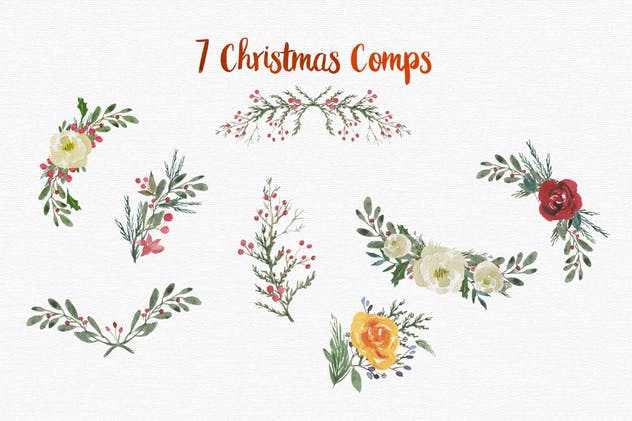 圣诞节水彩设计和剪贴画合集 Christmas Watercolor Designs and clipart插图2