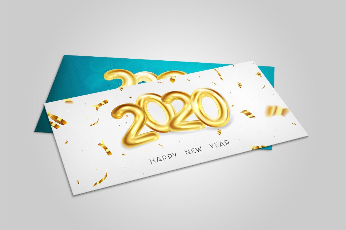 2020年金属字体特效新年贺卡设计模板 Happy New Year 2020 greeting card插图2