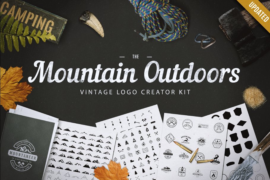 山脉户外复古Logo设计套装 Mountain Outdoor Vintage Logo Kit插图
