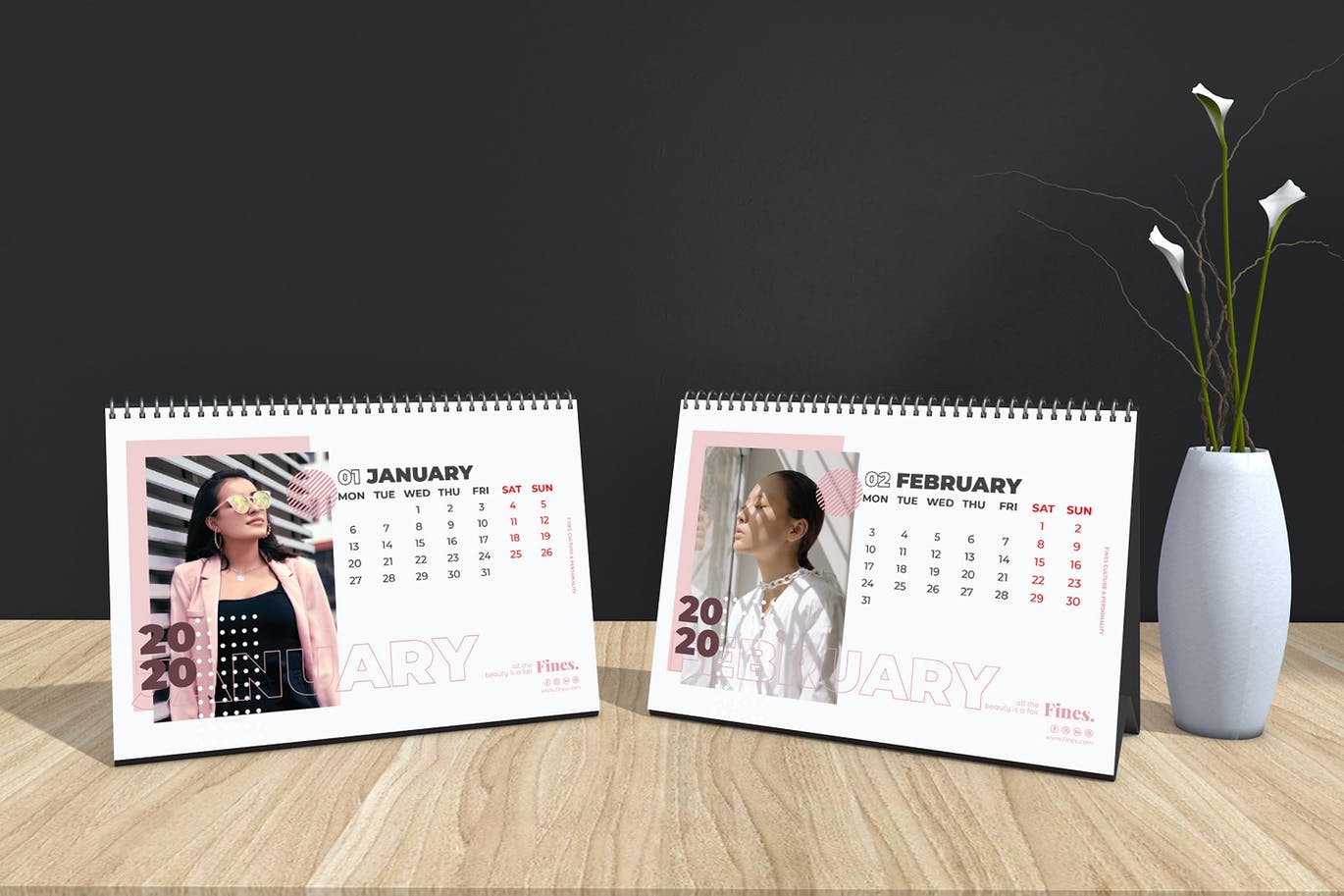 2020年时尚活页台历设计模板 Fines – Fashion Table Calendar 2020插图2
