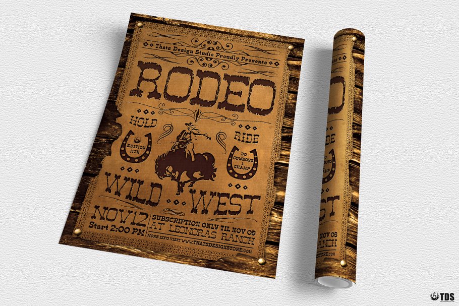 马戏团杂技活动海报宣传PSD模板V.2 Western Rodeo Flyer PSD V2插图(2)