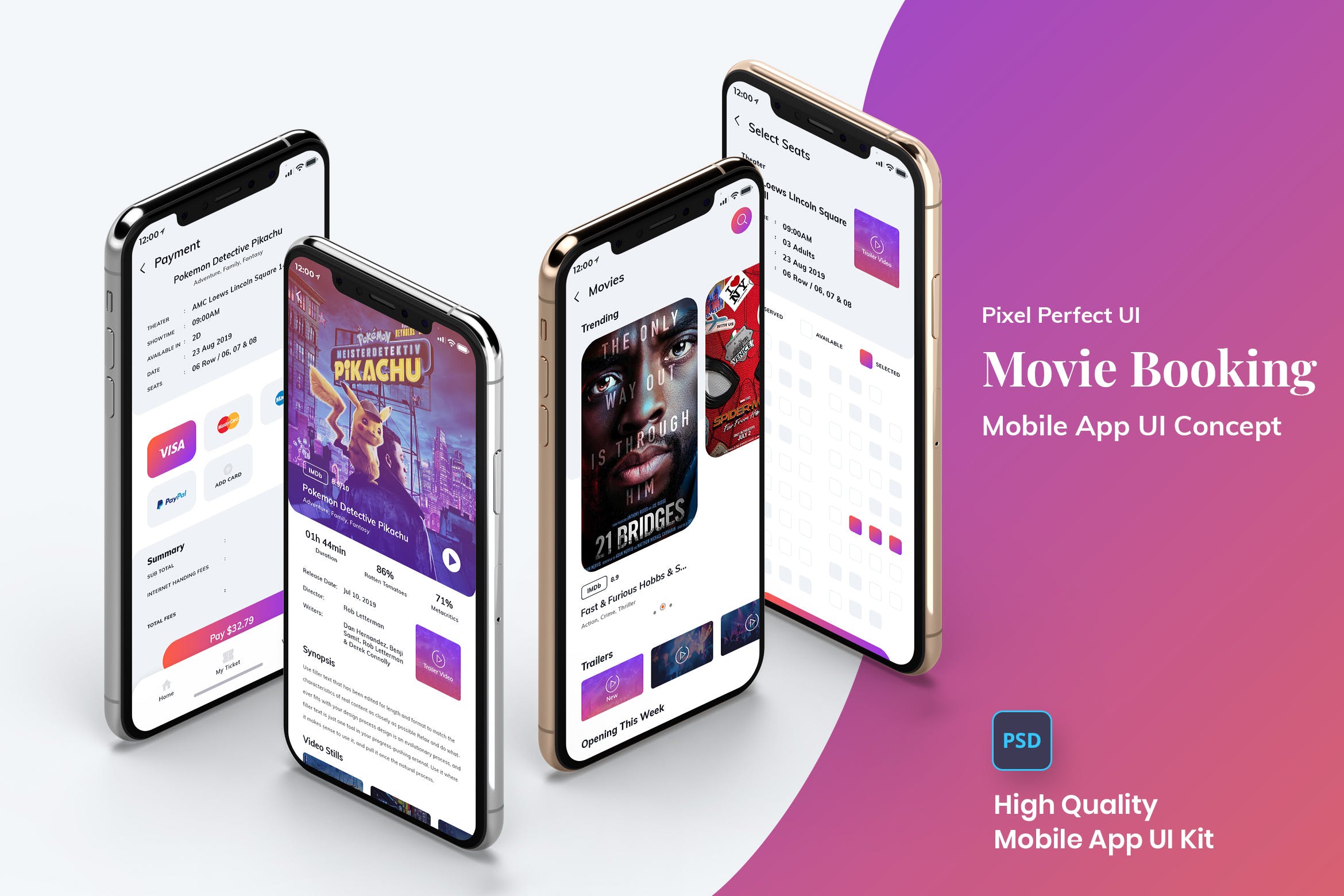 电影在线选座购票APP应用设计套件 Movie Booking Mobile App UI Kit Light Version插图