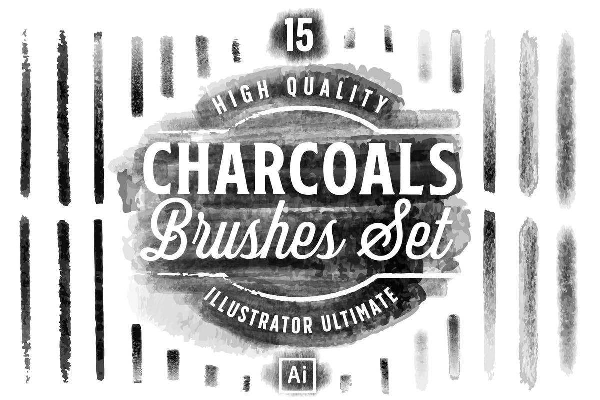 15款木炭画笔AI笔刷 Charcoals Brushes Set for Adobe Illustator插图