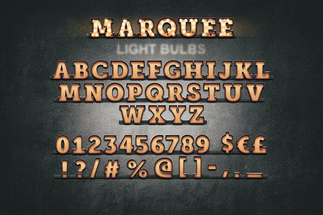 大帐篷灯泡装饰金属字体场景模板2 Marquee Light Bulbs Front 2 – Font Without Bulbs插图(6)