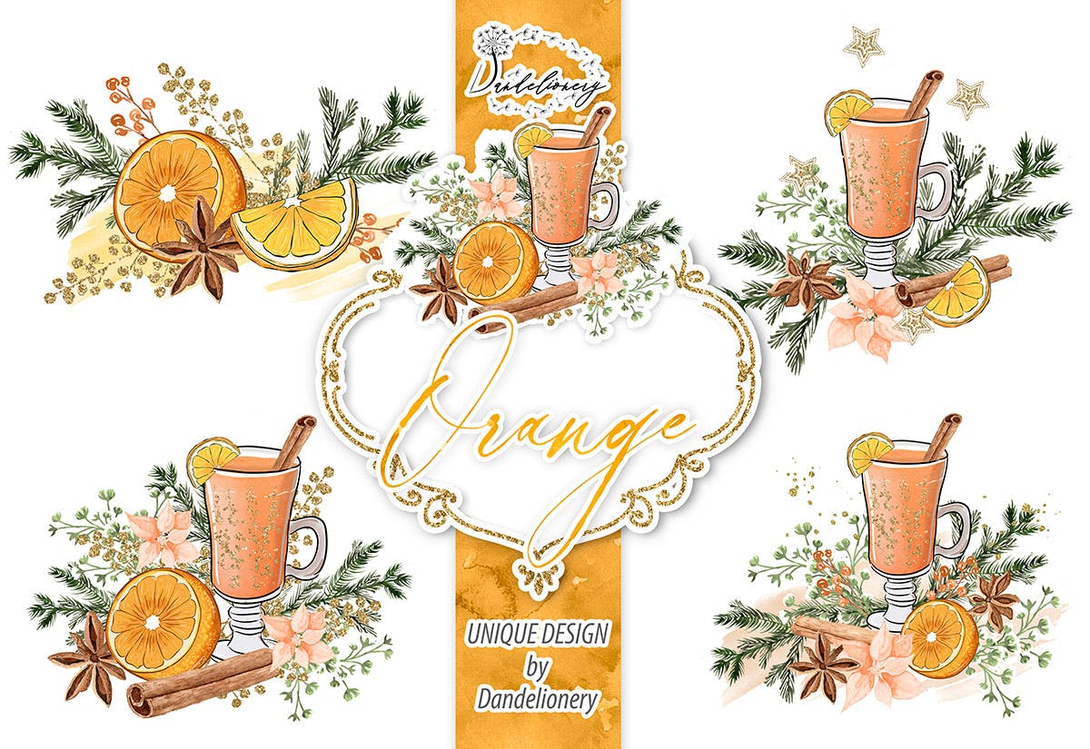圣诞节主题橙色设计风格剪贴画高清PNG素材 Christmas Orange design插图(1)