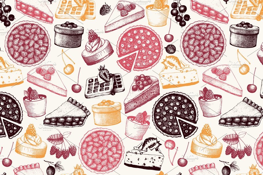 水果糕点及甜点插画设计套件 Fruit Pastries & Desserts Set插图5