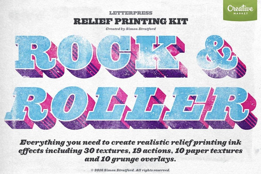 旧书刊印刷油墨风格纹理&PS动作 Letterpress relief printing kit插图