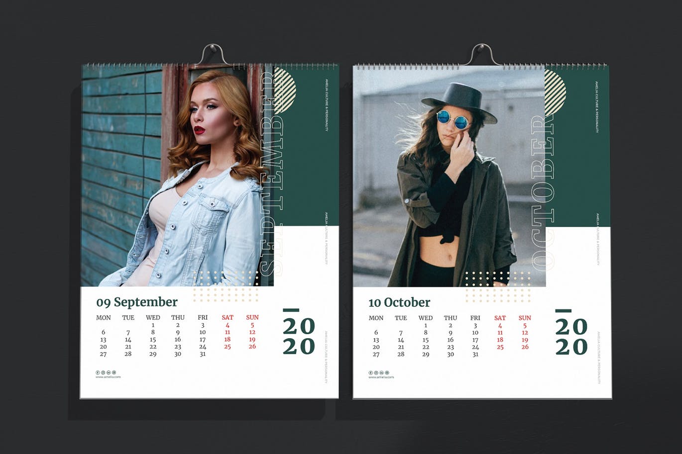 2020年时尚挂墙日历表设计模板 Amelia – Fashion Wall Calendar 2020插图5